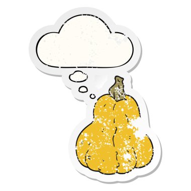 karikatür kabak ve sıkıntılı yıpranmış etiket olarak kabarcık düşünce