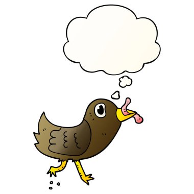 pürüzsüz degrade sty solucan ve düşünce balonu ile karikatür kuş