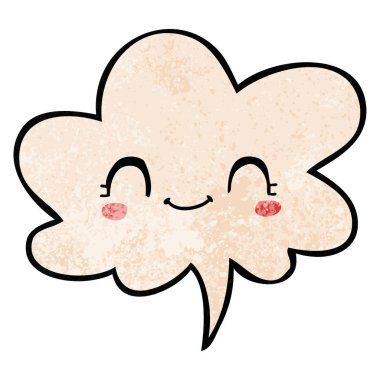 retro doku tarzında sevimli karikatür yüz ve konuşma balonu