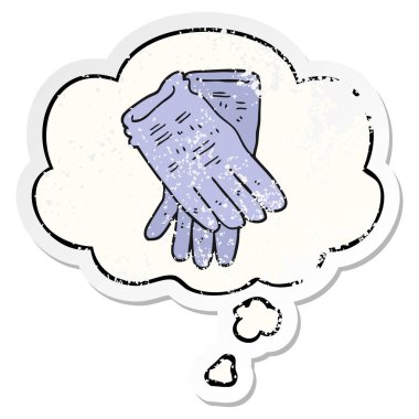 karikatür bahçe iş eldiven ve sıkıntılı bir wo olarak kabarcık düşünce