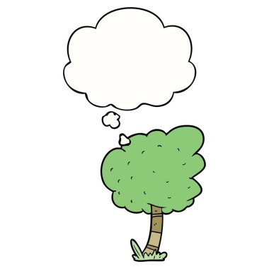 karikatür ağacı ve düşünce balonu