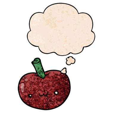 karikatür elma ve grunge doku desen tarzında düşünce balonu