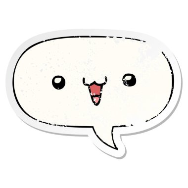 sevimli mutlu yüz karikatür ve konuşma balonu sıkıntılı etiket