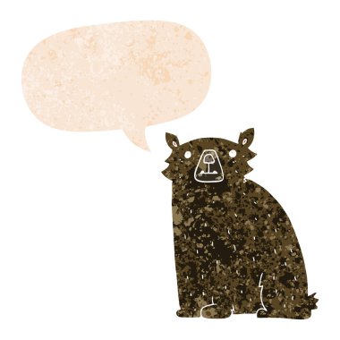 retro dokulu tarzda karikatür ayı ve konuşma balonu