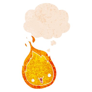 retro dokulu tarzısevimli karikatür alev ve düşünce balonu