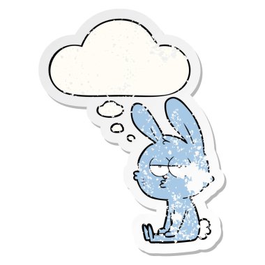 sevimli karikatür tavşan ve sıkıntılı yıpranmış stic olarak kabarcık düşündüm