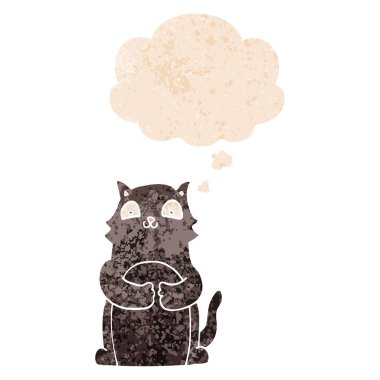 retro dokulu tarzında karikatür kedi ve düşünce balonu