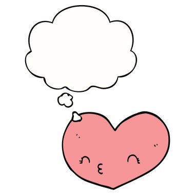 yüz ve düşünce balonu ile karikatür kalp