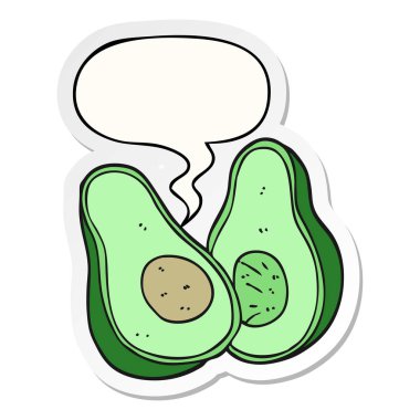 karikatür avokado ve konuşma kabarcık etiket