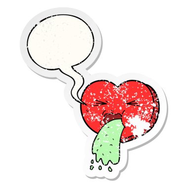 karikatür aşk hasta kalp ve konuşma balonu sıkıntılı etiket