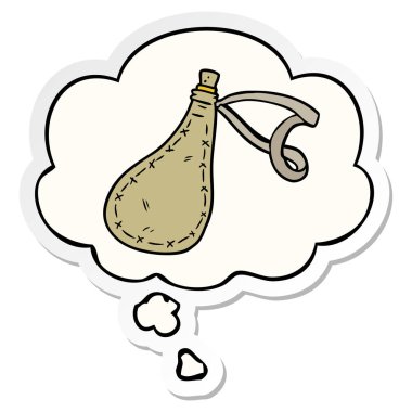 karikatür su çuvalı ve baskılı bir etiket olarak kabarcık düşünce