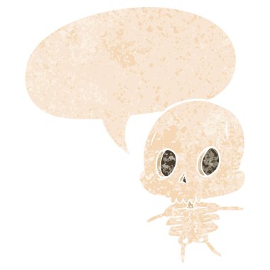 retro dokulu tarzda karikatür iskelet ve konuşma balonu