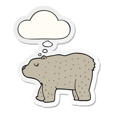 karikatür ayı ve baskılı bir etiket olarak kabarcık düşünce