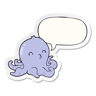 karikatür ahtapot ve konuşma kabarcık etiket