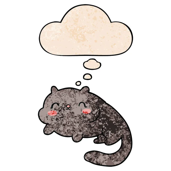 Мультяшный кот и мыслепузырь в стиле гранж текстуры — стоковый вектор