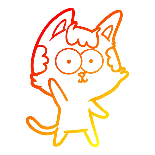 Warm gradient line drawing happy cartoon cat — Stock Vector