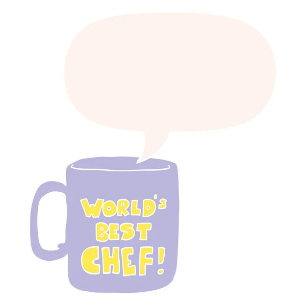 Worlds best chef mug and speech bubble in retro style — Stock Vector