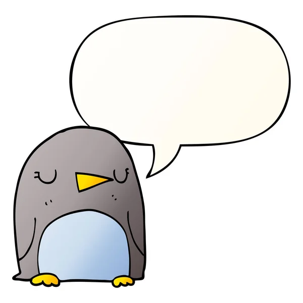 Pingüino de dibujos animados y burbuja del habla en estilo gradiente suave — Vector de stock