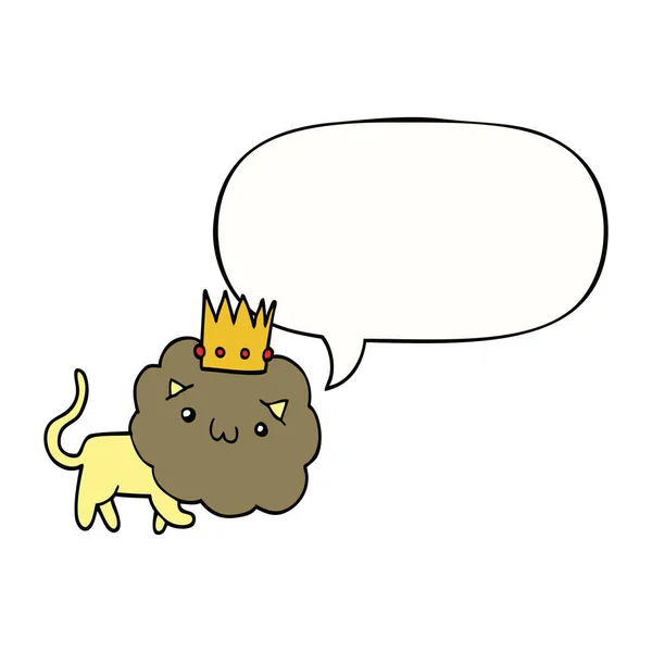 Καρτούν λιοντάρι και στέμμα και φούσκα ομιλίας — Διανυσματικό Αρχείο