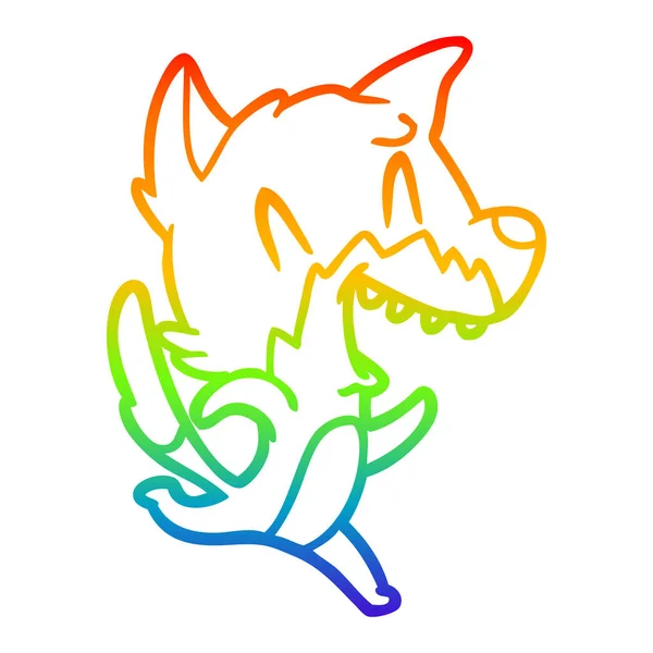 Rainbow gradient line drawing laughing fox running away — Stock Vector
