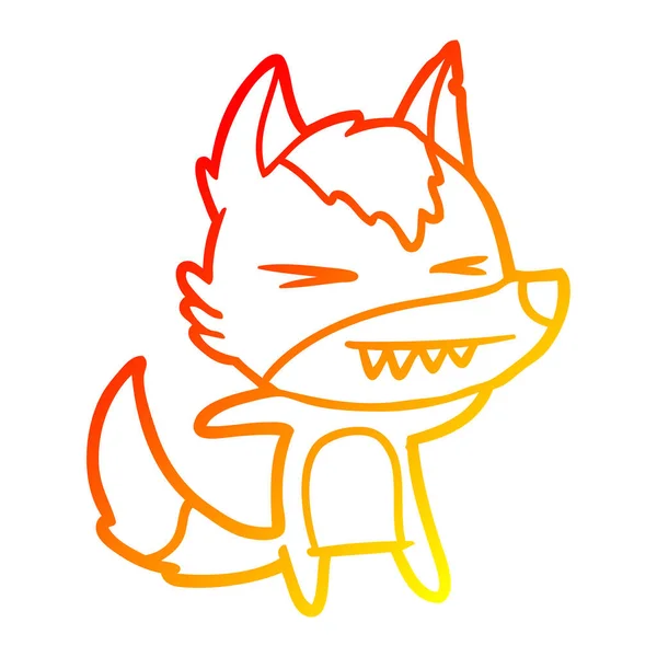 Ligne gradient chaud dessin animé loup en colère — Image vectorielle