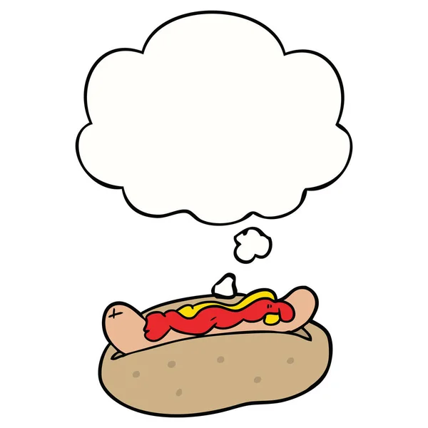 Hotdog de dibujos animados y burbuja de pensamiento — Archivo Imágenes Vectoriales