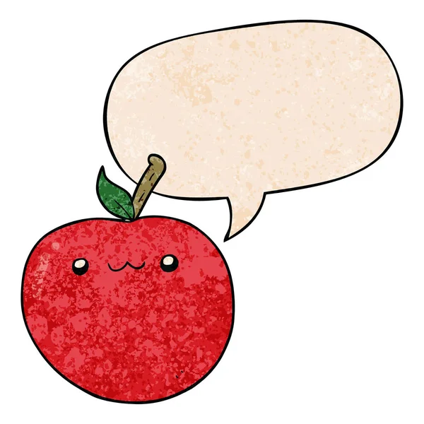 Desenho animado bonito maçã e bolha de fala em estilo de textura retro — Vetor de Stock