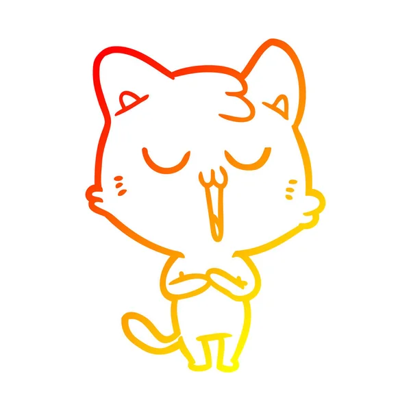 Línea de gradiente caliente dibujo dibujos animados gato cantando — Archivo Imágenes Vectoriales