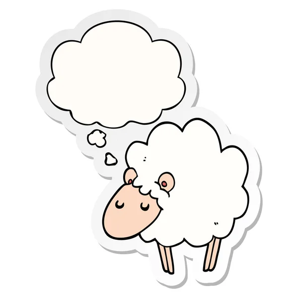 Cartoon owiec i Bubble myśli jak drukowane naklejki — Wektor stockowy