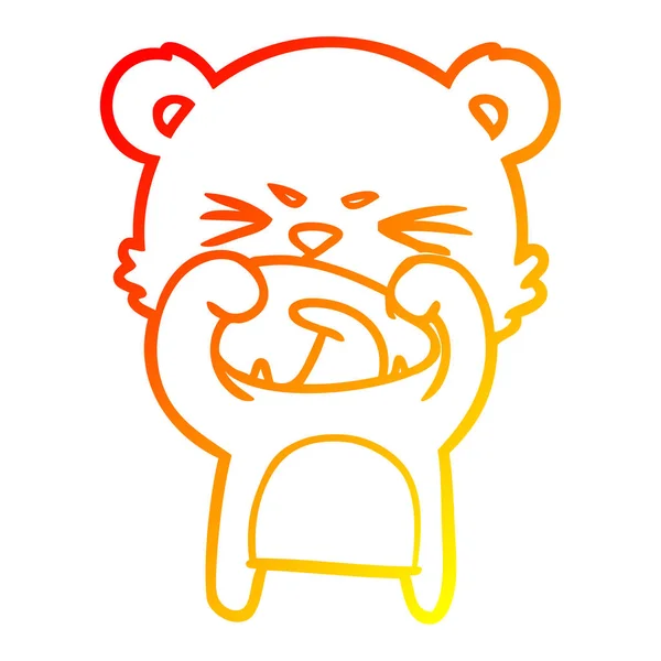 Warme Gradientenlinie zeichnet wütenden Cartoon-Bären — Stockvektor