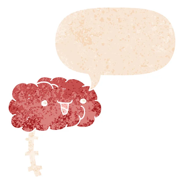 Щасливий мультяшний мозок і мовна бульбашка в ретро текстурованому стилі — стоковий вектор