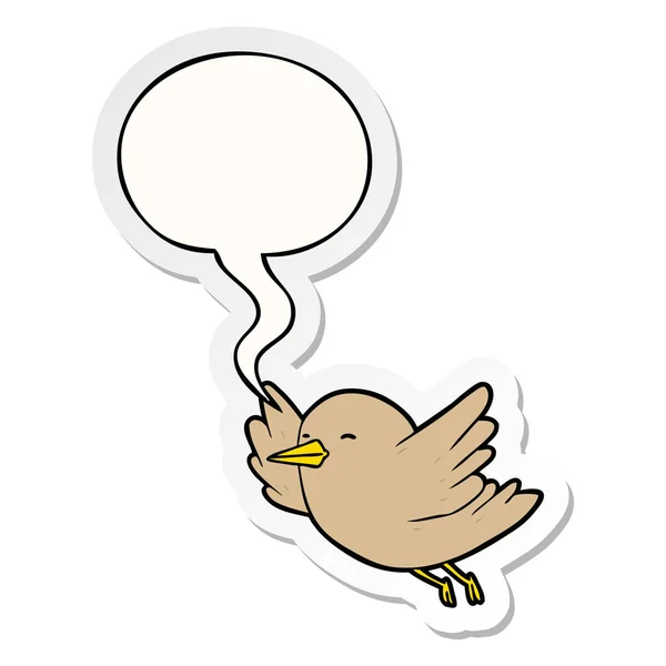 Adesivo uccello del fumetto di volo e la parola bolla — Vettoriale Stock