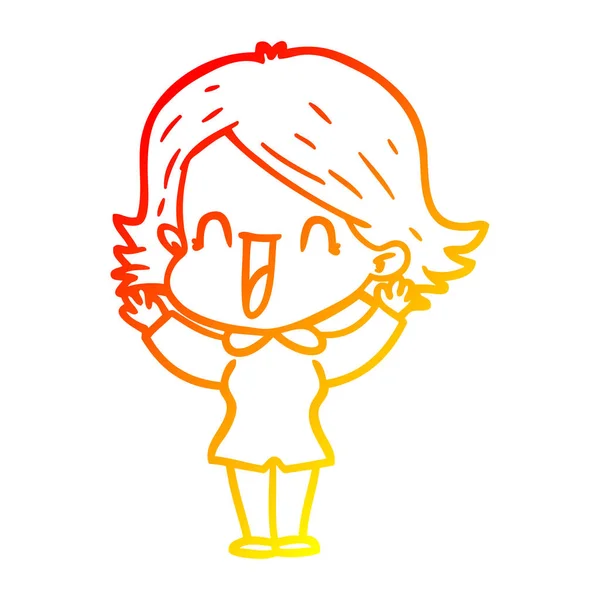 Linea gradiente caldo disegno cartone animato donna felice — Vettoriale Stock