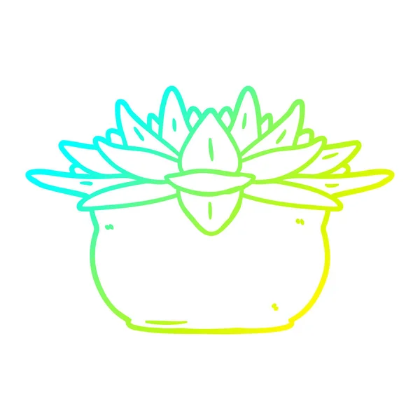 Línea de gradiente frío dibujo dibujos animados planta suculenta — Vector de stock