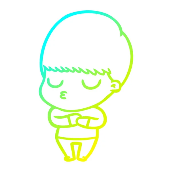 Cold gradient line drawing cartoon calm boy — стоковый вектор