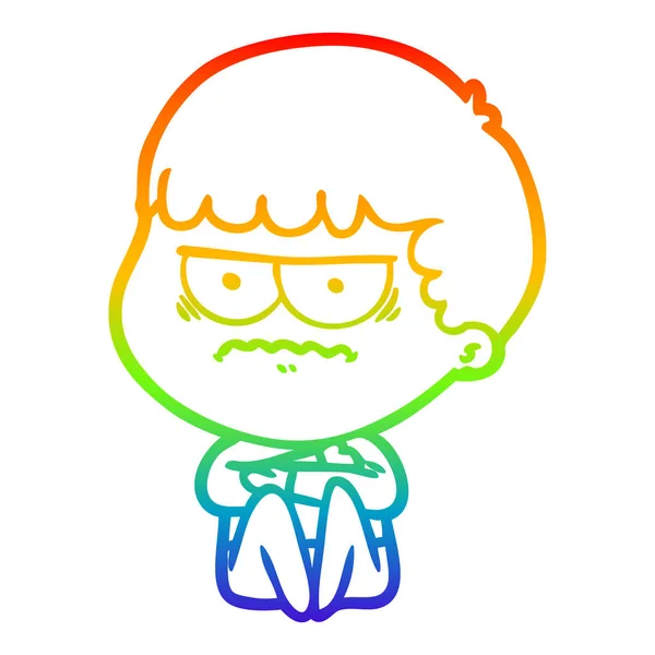 Rainbow gradient line drawing cartoon annoyed man — Stock Vector