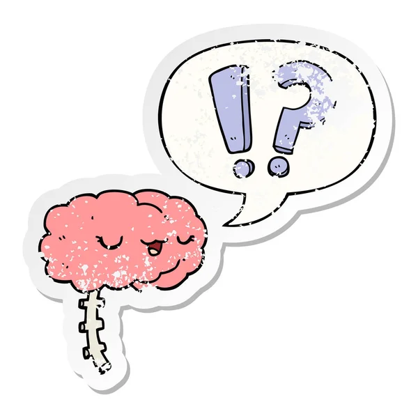 Karikatür meraklı beyin ve konuşma balonu sıkıntılı etiket — Stok Vektör