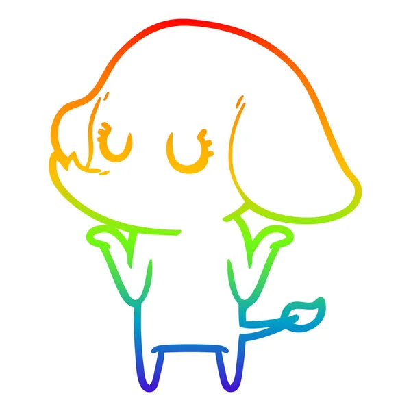 かわいい象の肩を肩をすくめる虹のグラデーションライン描画 — ストックベクタ