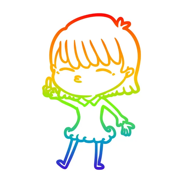 Rainbow gradient ligne dessin dessin femme dessin animé — Image vectorielle