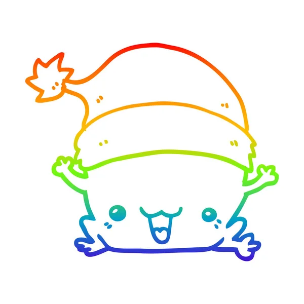 Linea gradiente arcobaleno disegno carino cartone animato rana di Natale — Vettoriale Stock