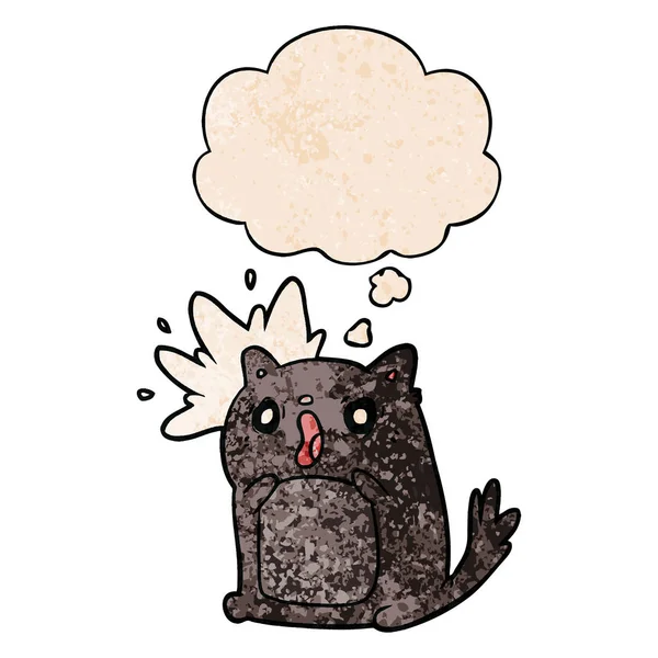 Desenho animado gato chocado e pensamento bolha no padrão de textura grunge — Vetor de Stock