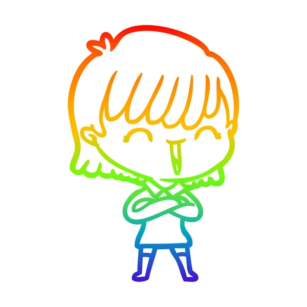 Rainbow gradient ligne dessin dessin femme dessin animé — Image vectorielle