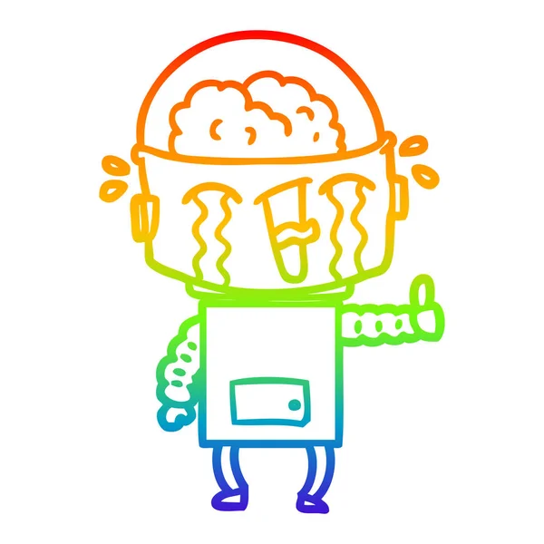 虹のグラデーションライン描画漫画泣くロボットはジェスチャーを作ります — ストックベクタ
