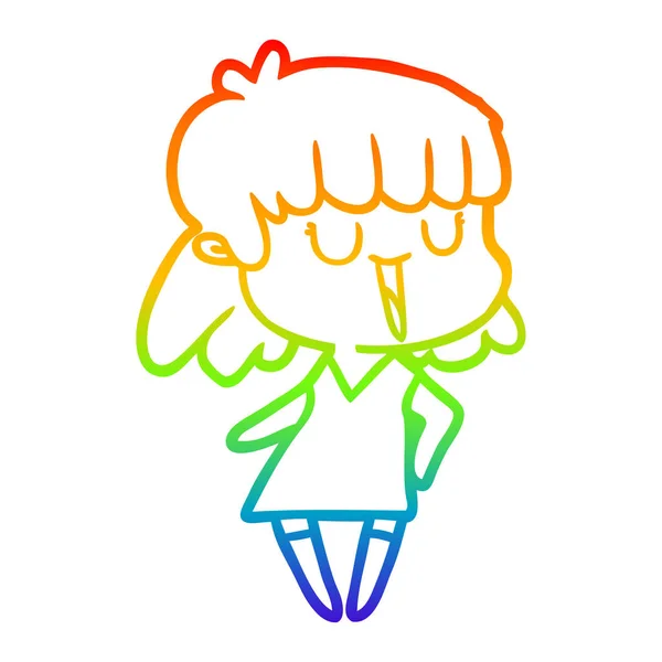 Rainbow gradient line drawing cartoon woman — Stock Vector