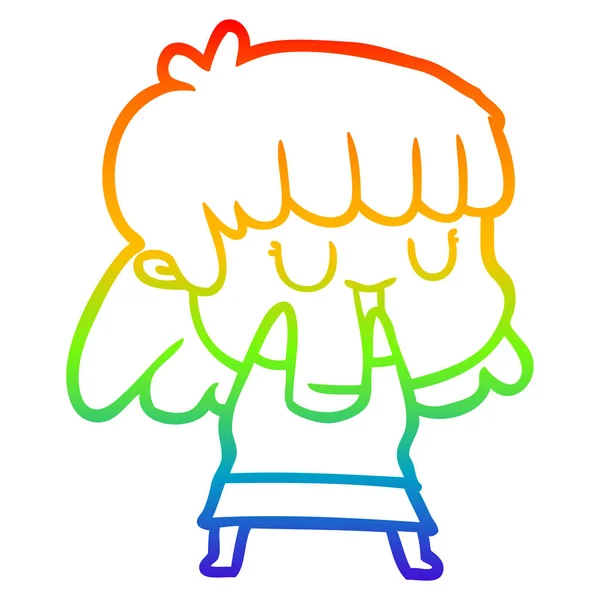 Rainbow gradient line drawing cartoon woman laughing — Stock Vector