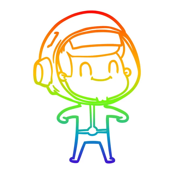 Regenboog gradiënt lijntekening gelukkig cartoon astronaut — Stockvector