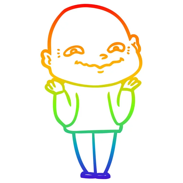 Rainbow gradient line drawing cartoon creepy guy — Stock Vector