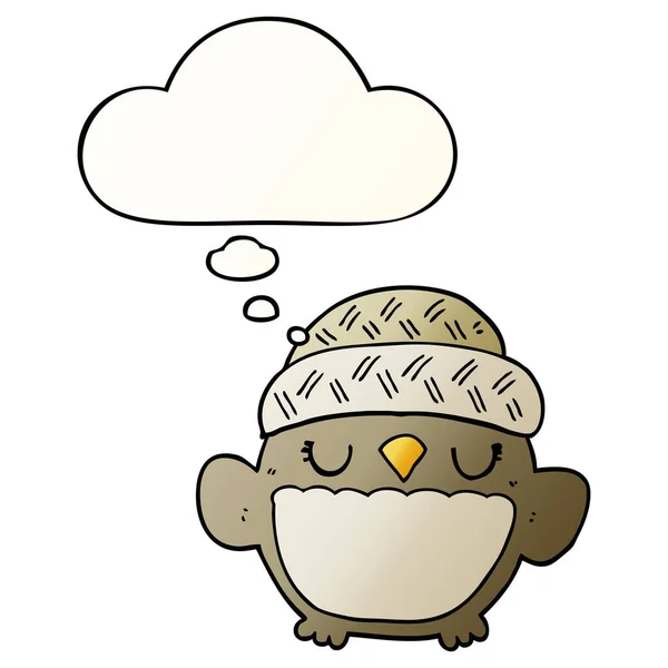 帽子と滑らかなグラデーションでバブルを考えたかわいい漫画フクロウ — ストックベクタ
