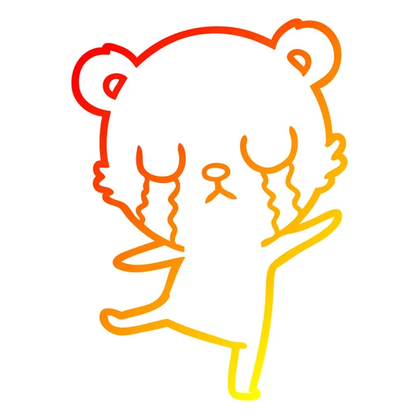 Warme Gradientenlinie Zeichnung weinender Cartoonbär, der einen traurigen Tanz aufführt — Stockvektor