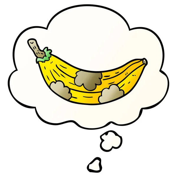 Dibujos animados plátano viejo y burbuja de pensamiento en estilo gradiente suave — Vector de stock